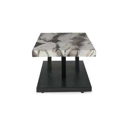 Signature Design by Ashley Cendill Contemporary Faux Marble Table with Casters, Set of 3, White & Black