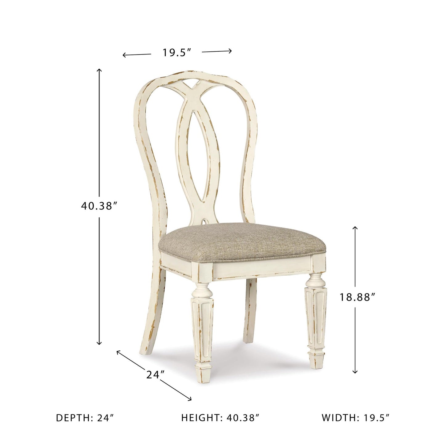 Signature Design by Ashley Realyn French Country Ribbon Back Dining Chair, 2 Count, Chipped White