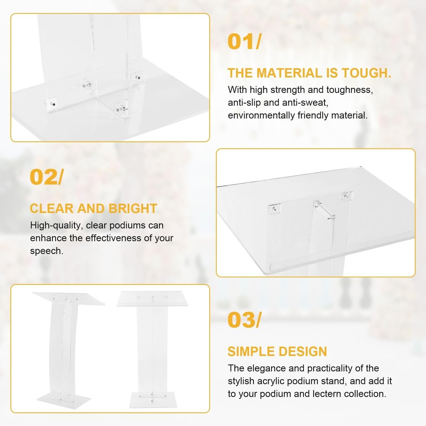 KrrNFYSG Acrylic Podium Stand 43.31 in Pulpit Desk Clear Lectern for Churches Floor-Standing Hostess Stand Portable Reception Podiums Table