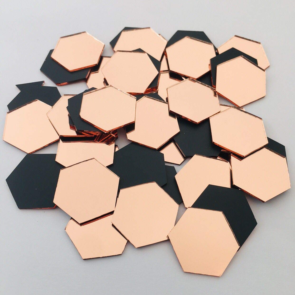 NUO RUI 100 Pcs 1’’ Hexagon Mirror Mosaic Tiles Rose Gold Color for Craft Projects