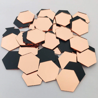 NUO RUI 100 Pcs 1’’ Hexagon Mirror Mosaic Tiles Rose Gold Color for Craft Projects