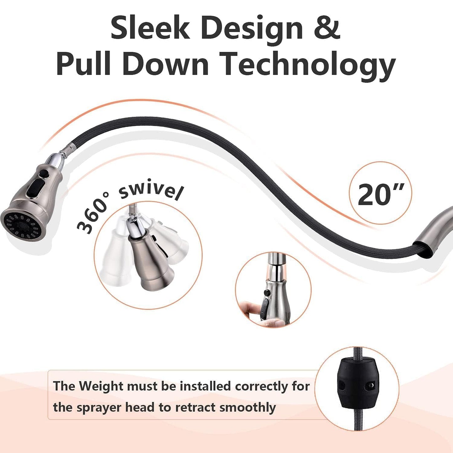 APPASO 3 Hole Kitchen Faucet with Pull Down Sprayer, Kitchen Faucets with Soap Dispenser, 3 Pieces Kitchen Sink Faucet with Separate Handle, Matte Black Kitchen Faucet 3 Hole, 218MB