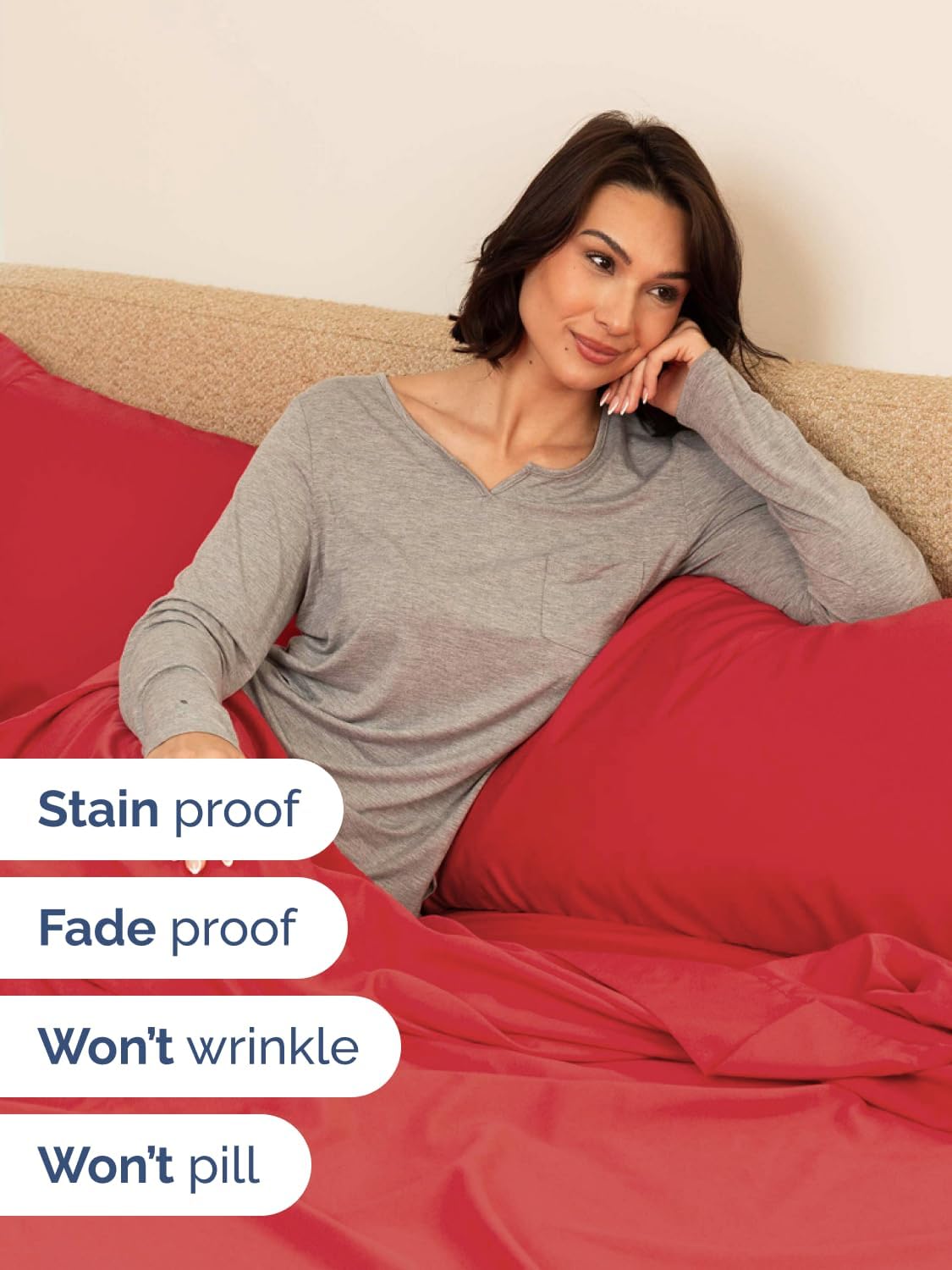 Skiennix Extra Deep King Sheet Set | 6-Piece Breathable Cooling Bedding - Luxury Red Sheets with Secure Fit