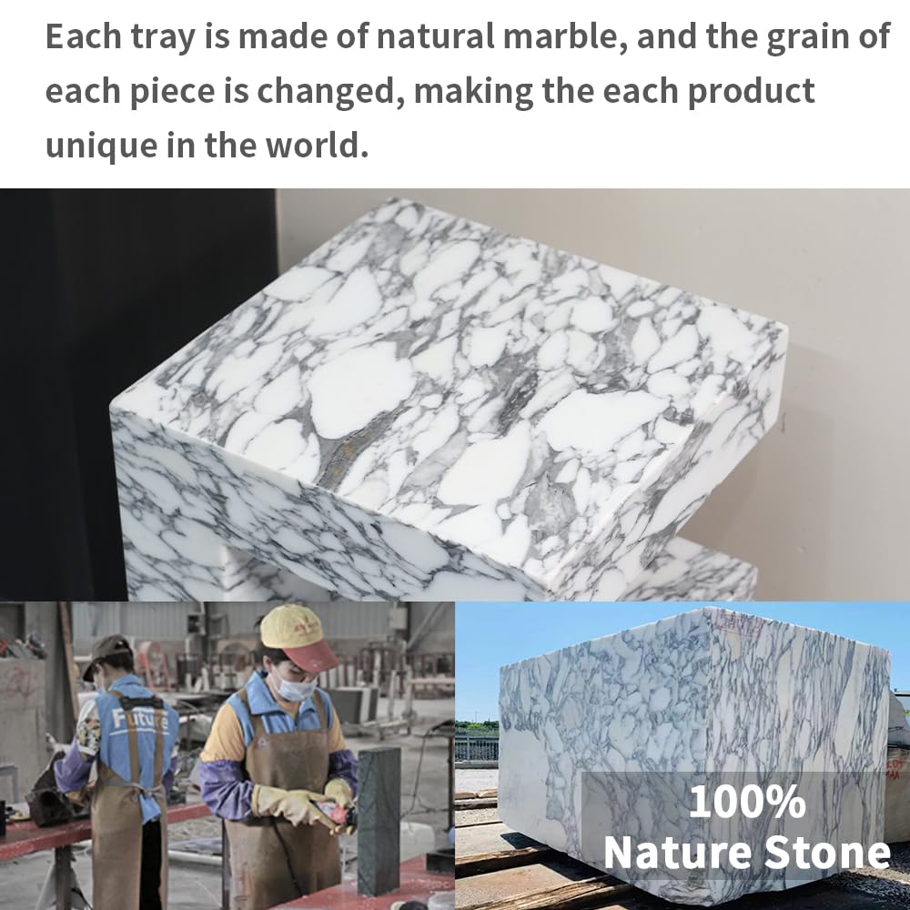 Natural Marble C-Shaped End Table, Luxurious Handmade Coffee Table Suitable for for Living Room Bedroom Bathroom Small Spaces, No Installation Marble Sofa Table for Modern Home Decor