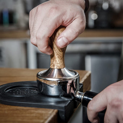 Ezebesta 58mm Coffee Tamper Espresso Press with Tamper Mat Tamper with 304 Stainless Steel Base Wooden Handle Barista Espresso Machines Accessory (58mm)