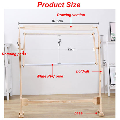 Adjustable Embroidery Stand, Wooden Frame Cross Stitch Floor Stand 360° Rotated Needlework Stand Holder Lap Table Craft Sewing Tool with Scroll Frame