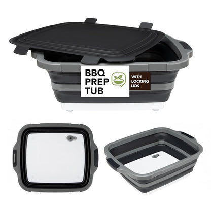 Verdvoca 2 Pcs 30L & 1 Piece 16L Collapsible BBQ Prep Tubs with Lids for Fruit Prep & Washing, Meal Marinating and Food Storage