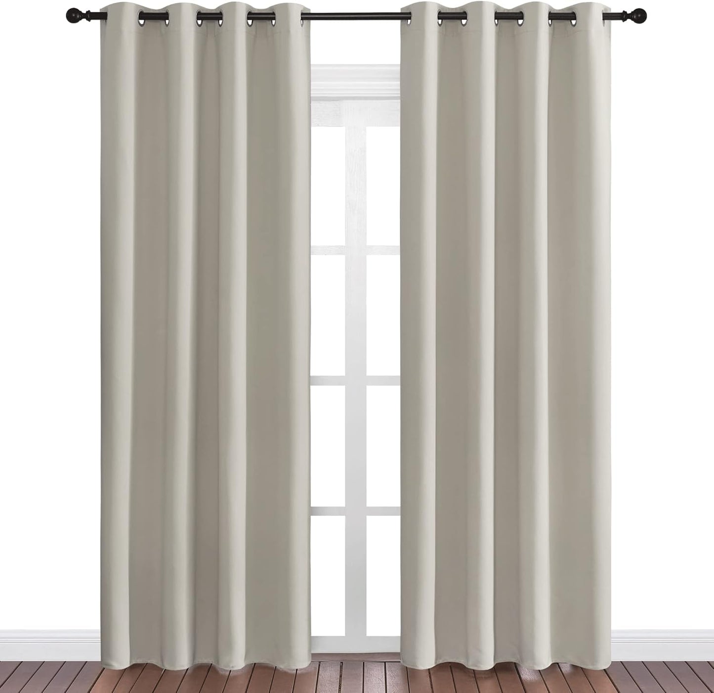 NICETOWN Natural Room Darkening Curtains - 86" Long | Total Privacy Drape Panels for Boho Farmhouse Decor (Set of 2, 55" Wide)