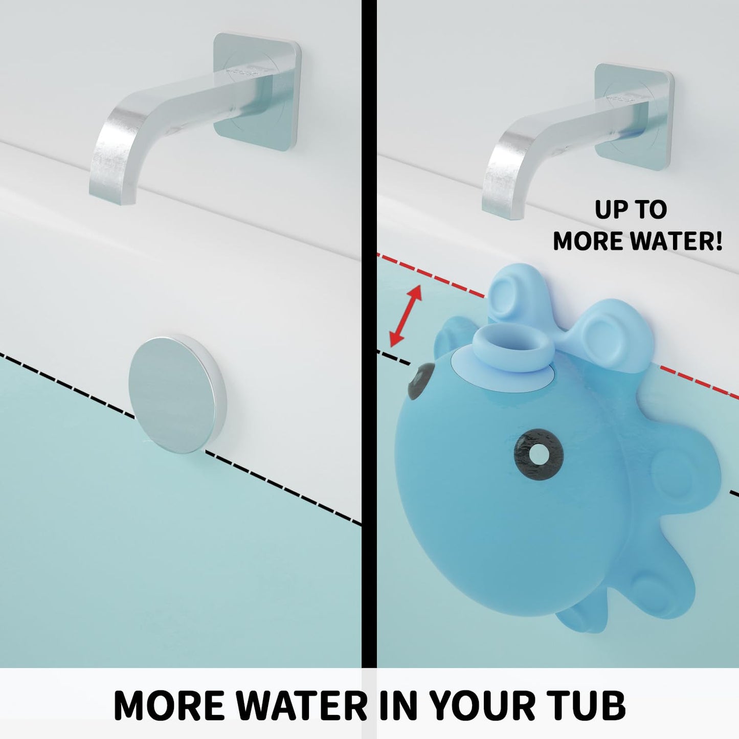 Bathtub Overflow Drain Cover - Silicone Bathroom Overflow Cover for Bath Tub, Bathroom Spa Accessories, Adds Inches of Water for Deeper Bath，Baby Blue