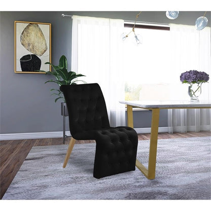 Meridian Furniture 920Black-C Curve Collection Modern | Contemporary Velvet Upholstered Dining Chair with Deep Detailed Button Tufting and Gold Iron Legs, Black, 19.5" W x 30" D x 36.5" H, Set of 2