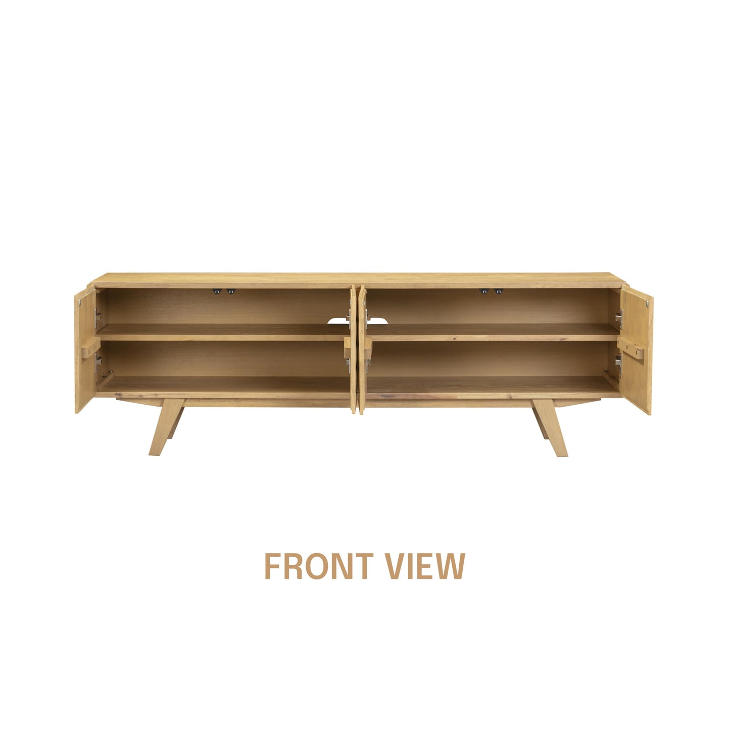 NTC Sapa Mid-Century Modern Solid Wood TV Stand 4-Door Media Console with Carved Geometric Fronts for TVs up to 75", Effortless Assembly, Sand
