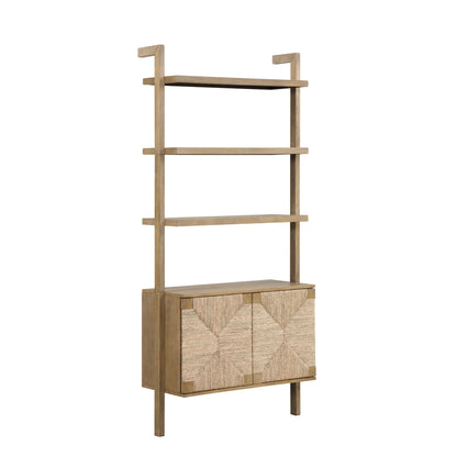 Nathan James Beacon 3-Shelf Solid Wood Bookshelf with Storage Cabinet, Bohemian Wall Mounted Shelf with Seagrass Door Fronts