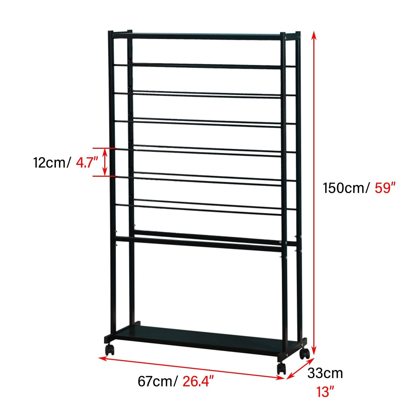 REMYS Craft Room Organiser Display Display Stand Craft Room Ribbon Holder, Floor Wrapping Paper Organizer/Large Storage Rack for Display Scarf Embroidery Rolls Sewing Cloth, Double Sided(Black)