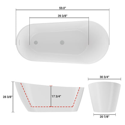 67" Acrylic Freestanding Bathtub, Modern Free Stand Bathtub with Chrome Drain & Overflow, Home Spa, Glossy White