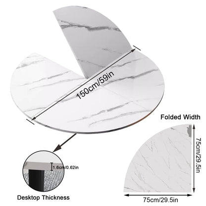 QJSZMEI Large Round Folding Table Top, 4-Folding Wood Table top, Temporary Replacement Inoor Outdoor Tops for Dining and Coffee(Marble White, D-150cm/59in)
