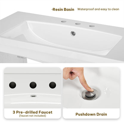 DWVO 36 Inch Bathroom Vanity with Sink, Modern Bathroom Storage Cabinet with Resin Basin, Three Holes, 2 Doors & 3 Drawers