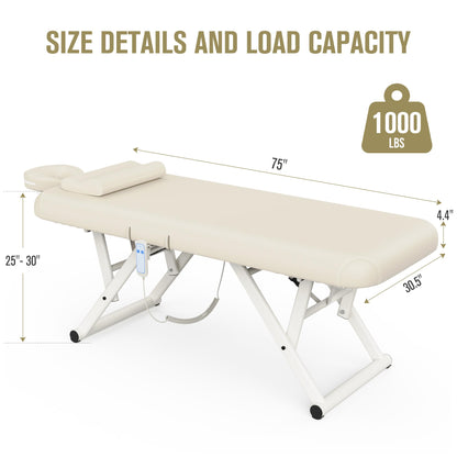 pouseayar Adjustable Massage Table with Face Pillow & Headrest, Sturdy and Solid, Silent and Easy to Adjust - Adjustable Backrest, Electric Leg Lifting, Beige Gray