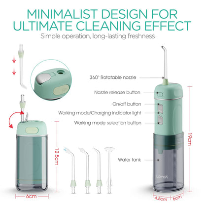 VOYOR-HEALTH Portable Water Flosser Cordless, Mini Travel Oral Irrigator with Telescopic Water Tank, IPX7 Waterproof Water Dental Flosser for Teeth Cleaning Braces & Dental Care WF510 (Light Green)