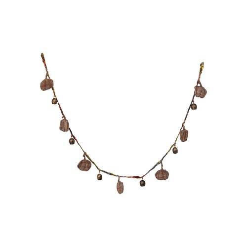Creative Co-Op Decorative Hand-Woven Mélange Fabric Pumpkin and Metal Bell Garland, Multicolor and Antique Gold Finish