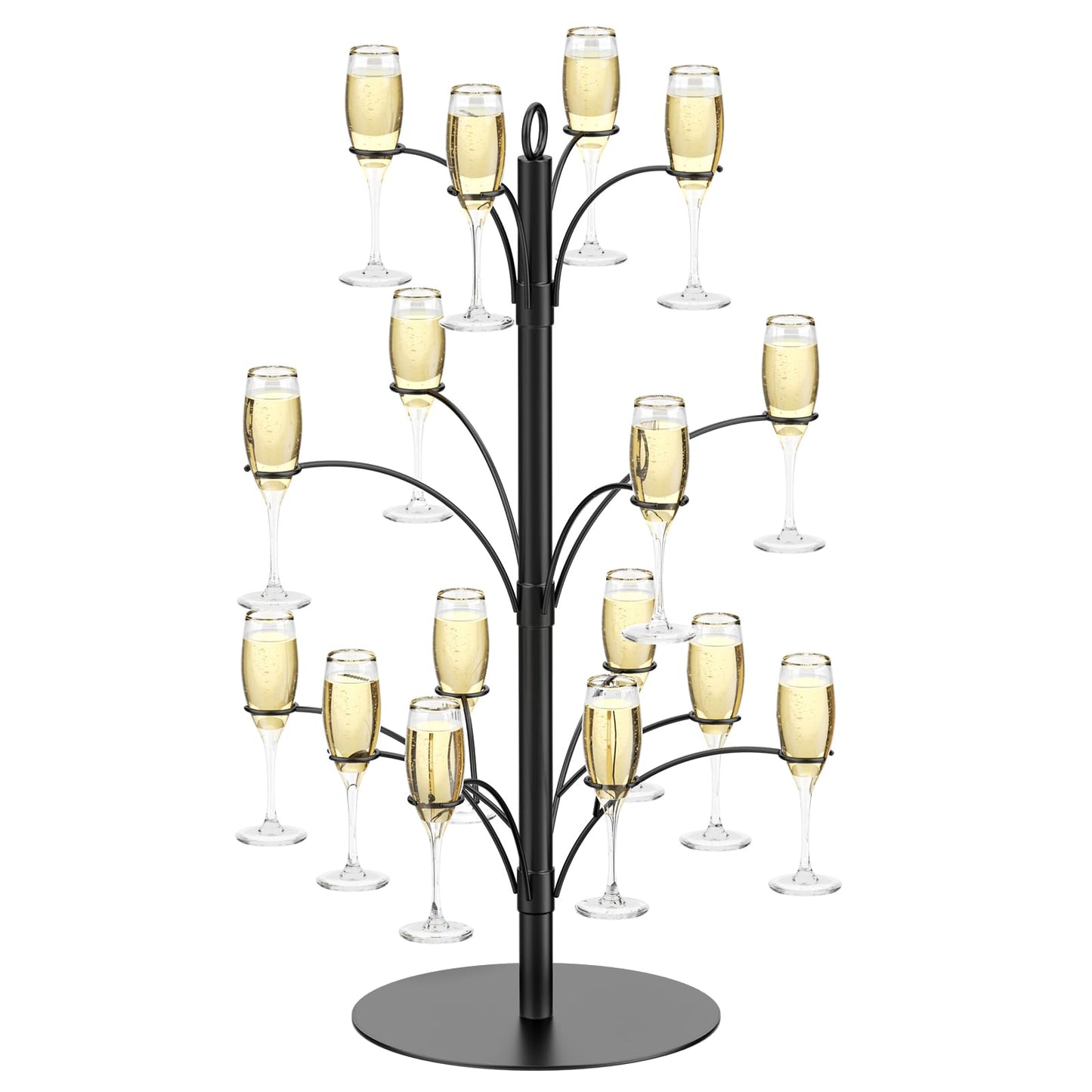 DEMEGA 3-Tier 16-Holder Metal Cocktail Tree Stand, Champagne Tower for Glasses Wine Glass Holder Drink Tower, Heavy Duty Drink Stand for Martini Margarita Cups Weddings Parties