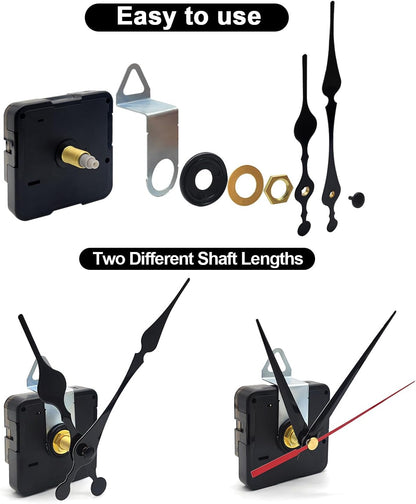 2pcs Silent Quartz Clock Movement, Long and Short Shaft with 5 Sets Hands for DIY Wall Clock