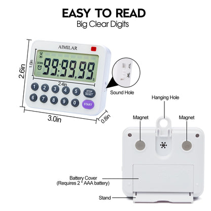 AIMILAR Magnetic Digital Kitchen Timer with Direct Numerical Keypad, Loud Alarm - 99Hr Countdown Count Up Timer for Cooking Baking Classroom, Batteries Included