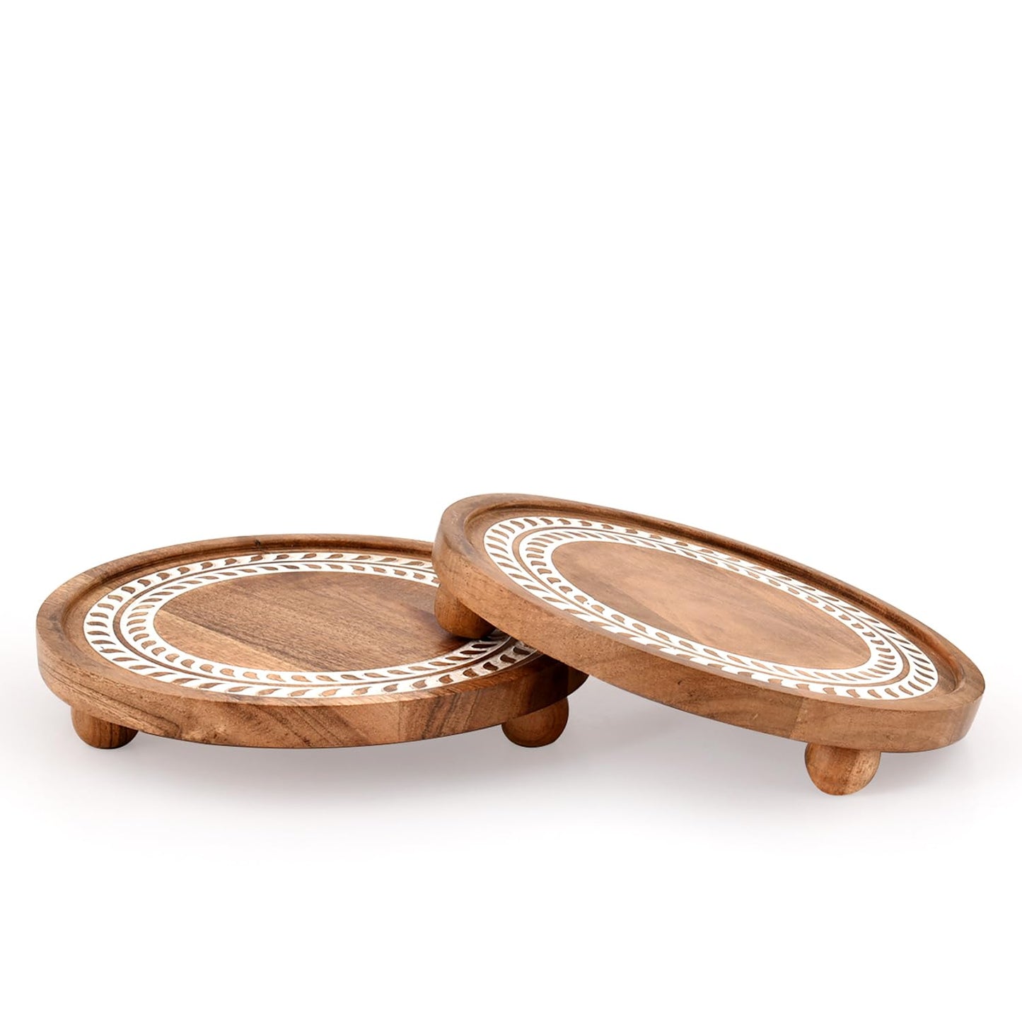 Hanol Pedestals Acacia Wood – Farmhouse Display Stands Round Minimalist Décor for Plants, Candles & Home Décor (Set of 2) ( 8" X 8" X 1.5")