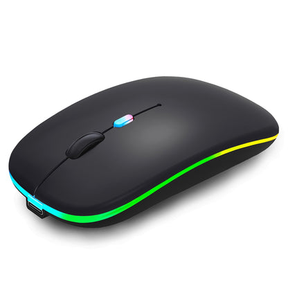 Wireless Bluetooth Mouse Rechargeable Laptop Mice with LED Lights Silent Slim Use(BT5.2 and 2.4G Portable USB Receiver)Dual Mode Computer Mouse for Laptop/iPad/Tablet/Apple/Computer/Mac(Black)