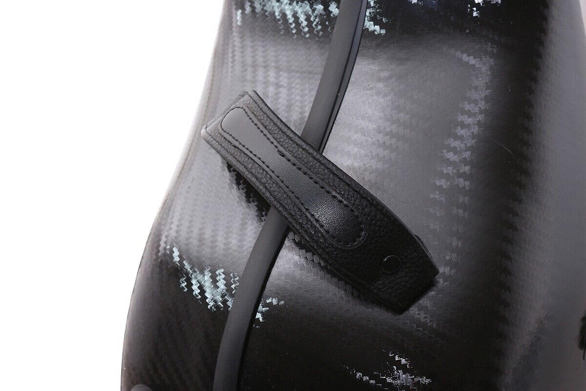 Hard Cello Case 4/4 Full Size Mixed Carbon Fiber Strong & Ultralight Cello Box with 2 Bow Holders & 2 Strong Handle & 2 Back Straps & Wheels Cello Bag (Black Braided Carbon Fiber)