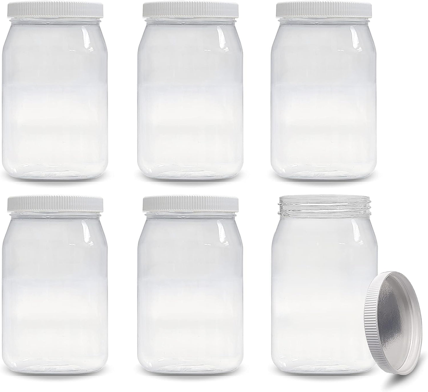 ljdeals 16 oz Clear Plastic Jars with Lids, Storage Containers, Pack of 6, BPA Free, Food Safe, Made in USA