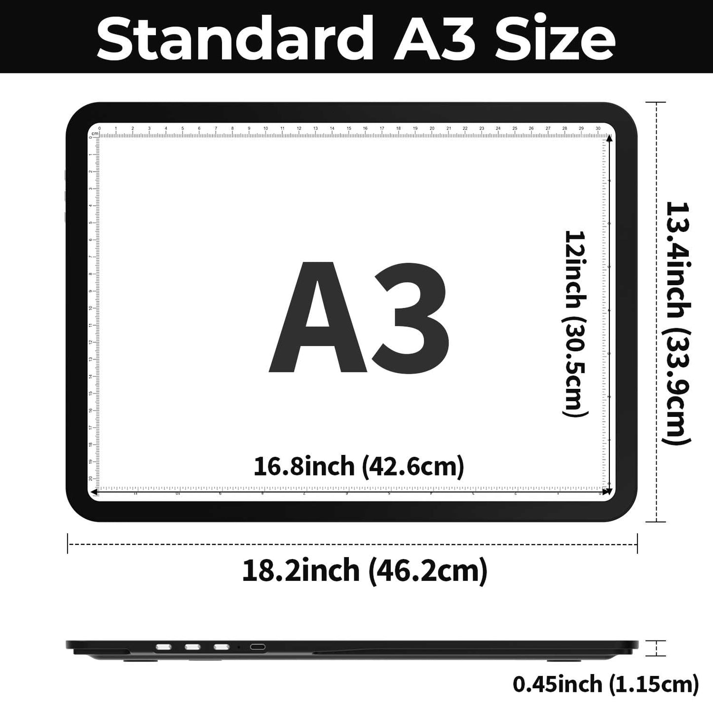 Zocelight Rechargeable A3 Light Board with Built-in Stand & Bag,Super Bright Magnetic Light Box for Tracing,Wireless Light Pad for Diamond Painting,Side Buttons,LED Light Table for Drawing,Sketching