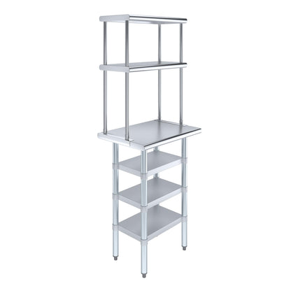 Amgood 18" x 24" Stainless Steel Work Table with 3 Shelves and 12" Wide Double Tier Overshelf | Metal Kitchen Prep Table & Shelving Combo | NSF