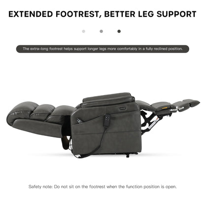 DYNOX 400 LBS Big Tall Man Large-Wide Power Dual Motor Lift Recliners Chairs for Elderly, Lay Flat Lift Chair with Infinite Positions, Heat & Massage, Extended Footrest (9298L,Faux Leather,Grey)