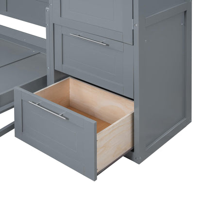 Ball & Cast Queen Size Murphy Bed Wall Chest with Closet and Storage Drawers,Wood Hideaway Platform Bedframe can be Folded,Easy Assembly,for Kids Bedroom,Student Dorms,Gray