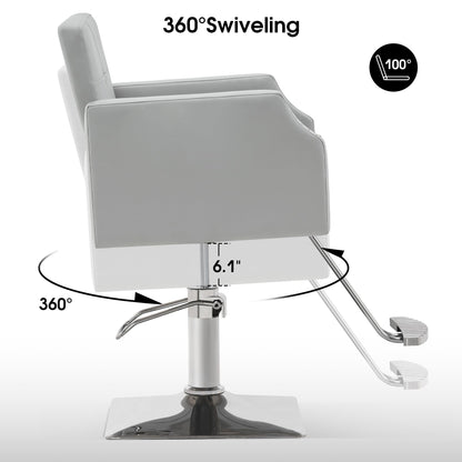 BarberPub Classic Salon Chair for Hair Stylist,Hydraulic Barber Styling Chair,Beauty Salon Spa Equipment 8818 (Grey)
