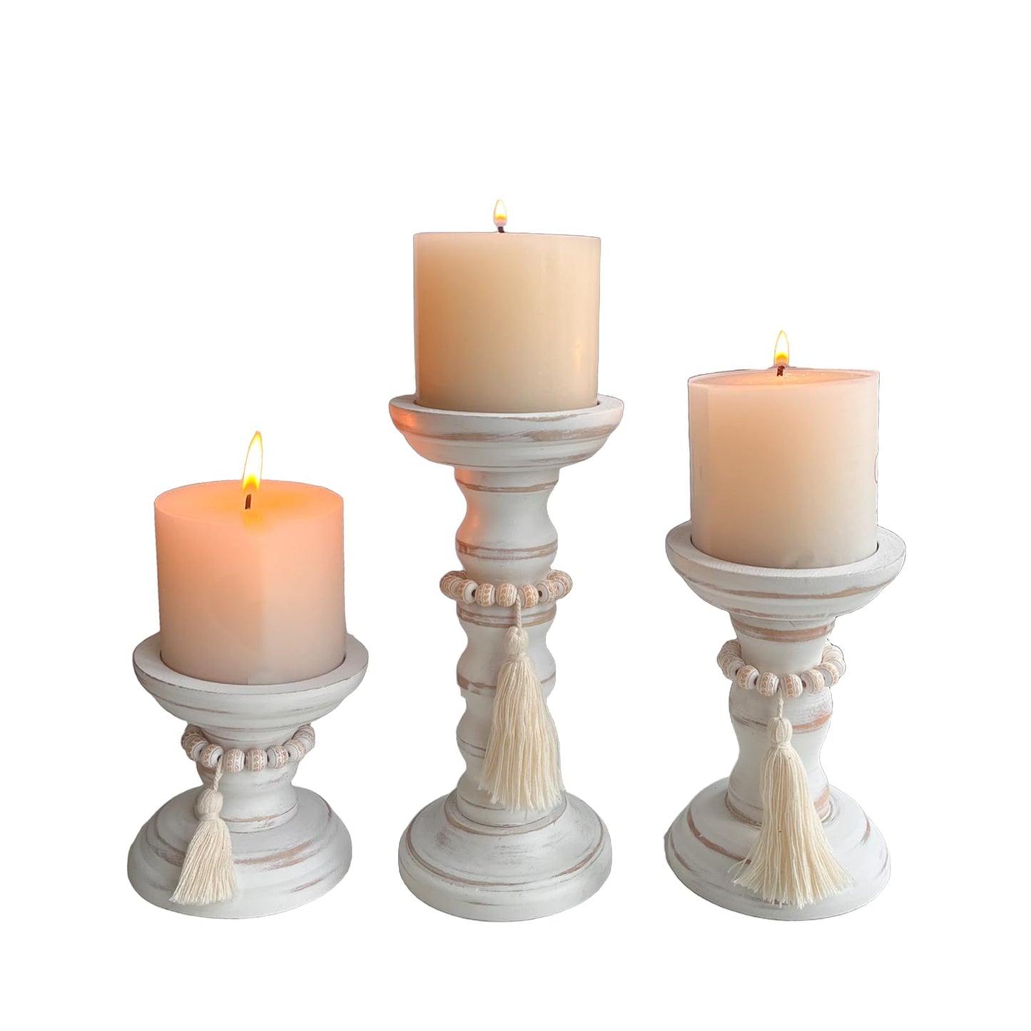 cachiv Wood Candle Holders for Pillar Set of 3 Rustic Candles Holder Tall Candlestick Stand for Farmhouse Decor Fireplace Table Centerpieces
