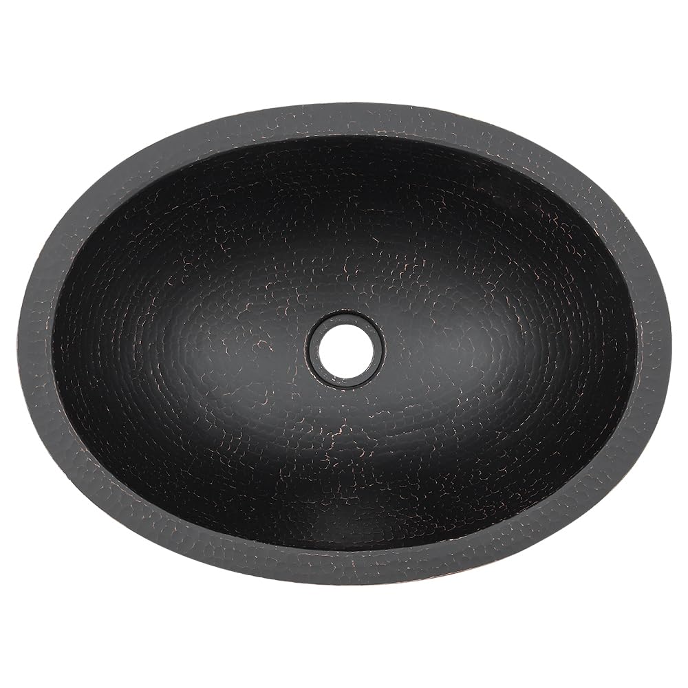 Premier Copper Products 19" Oval Under Counter Hammered Copper Bathroom Sink in Glazed Black LO19FBLK