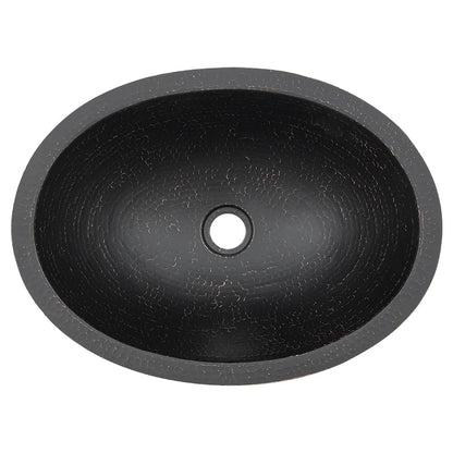 Premier Copper Products 19" Oval Under Counter Hammered Copper Bathroom Sink in Glazed Black LO19FBLK