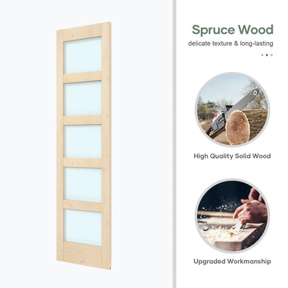 ROYMELO Double 24×84 inch Glass Sliding Barn Door Slab with 8ft Hardware Kit Included, 5-Panel Frosted Glass, Spruce Wood Support DIY Dyeing, Easy Assembly