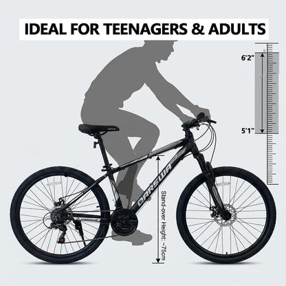 QARSWA 26 Inch Mountain Bike, Lightweight Aluminum Frame MTB with 21-Speed Trigger Shifter & Dual Disc Brakes, Comfort Foam Seat Adult Bicycle for Men and Women, Trail & Outdoor Riding, White