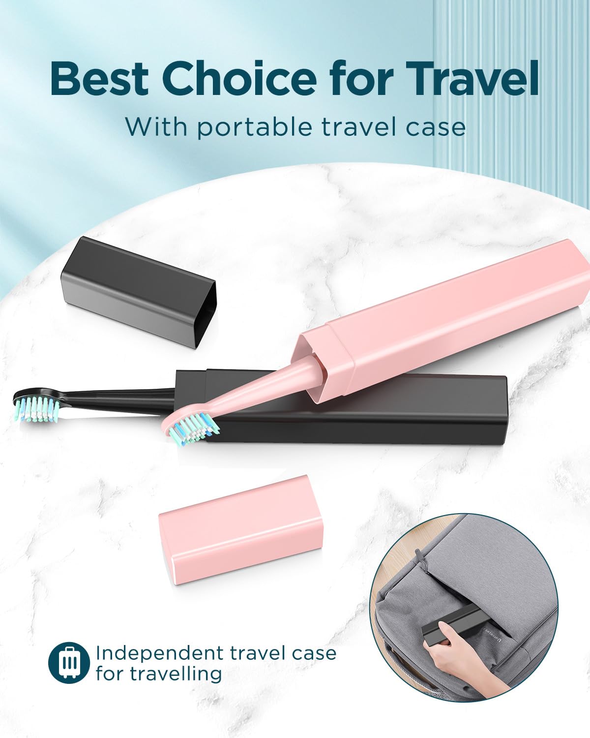 Rtauys M5 Sonic Electric Toothbrush for Adults and Kids - Rechargeable Electric Toothbrush Kids Ages 12+ and Adults with 8 Brush Heads & Travel Case, 120 Days Battery Life - Pink