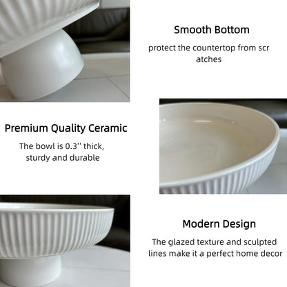 JolieJulie Ceramic Fruit Bowl,11" Decorative Bowl, Large Fruit Bowl for Kitchen Counter, Pedestal Bowl, Kitchen Counter Décor, Bread Candy Snacks Organizer, White (5.3 lbs, 68oz)