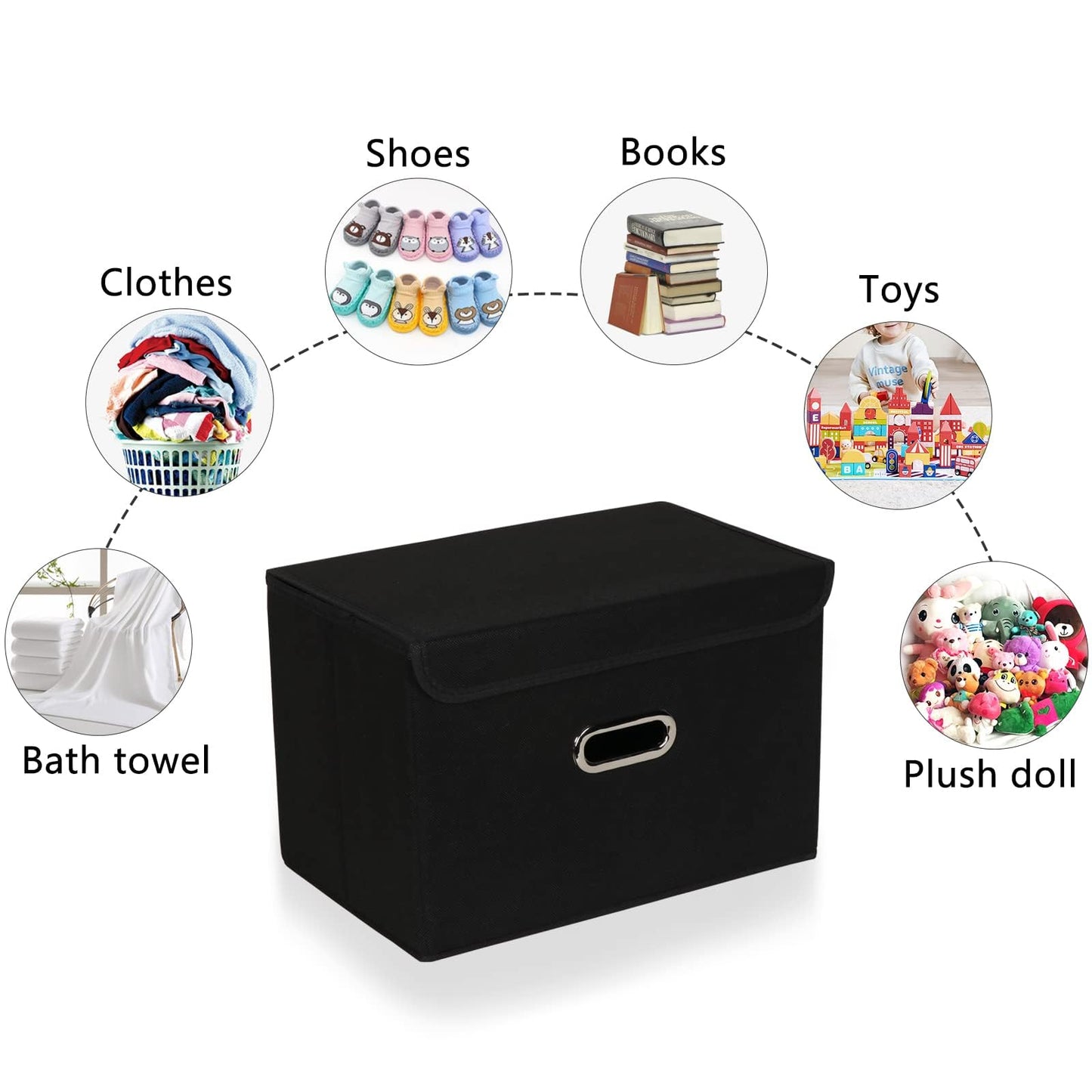 SEVENDOME 4-Pack Large Collapsible Storage Bins with Lids,Fabric Storage Cubes Organizer for Shelves,Closet,Nursery,Foldable Cube Storage Baskets with Handles,Home Boxes (14.9"x9.8",Black)