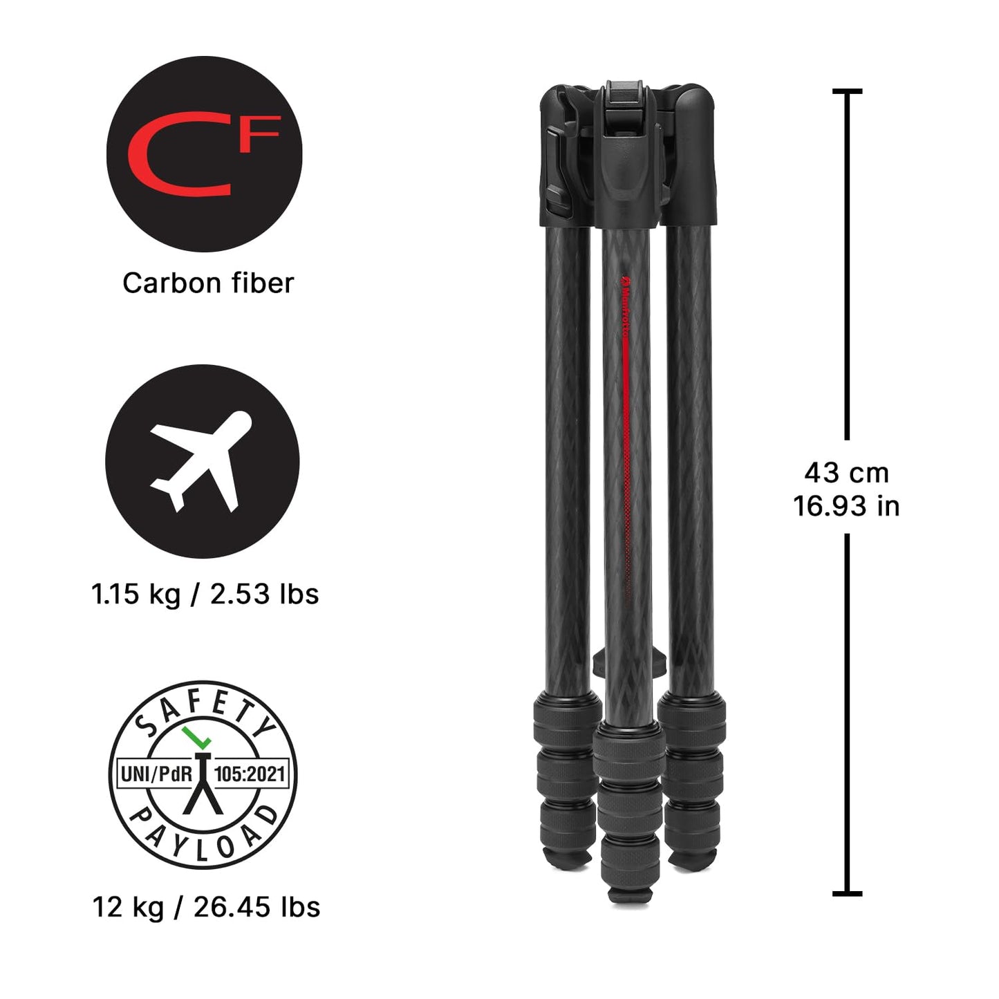 Manfrotto Befree GT PRO Tripod Legs, Professional Travel Tripod, Aluminium Camera and Video Tripod, Twist Lock, Compact and Portable, for DSLR, Mirrorless, Camera Accessories, Photo and Video Heads