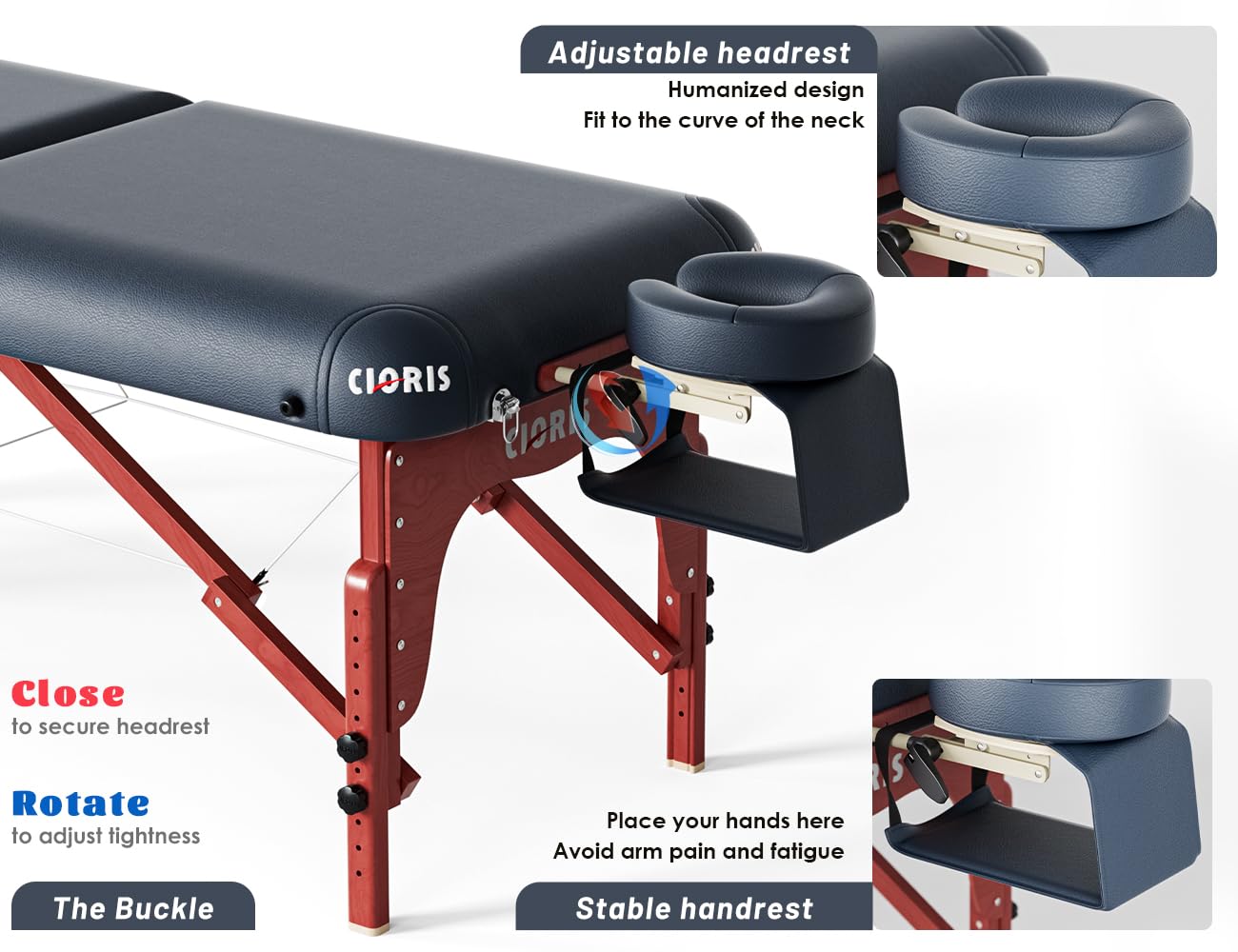CLORIS 84" Luxury Massage Table Portable 2 Folding Lightweight Facial Salon Spa Tattoo Bed Height Adjustable with Carrying Bag & Wooden Leg Hold Up to 1500LBS Blue