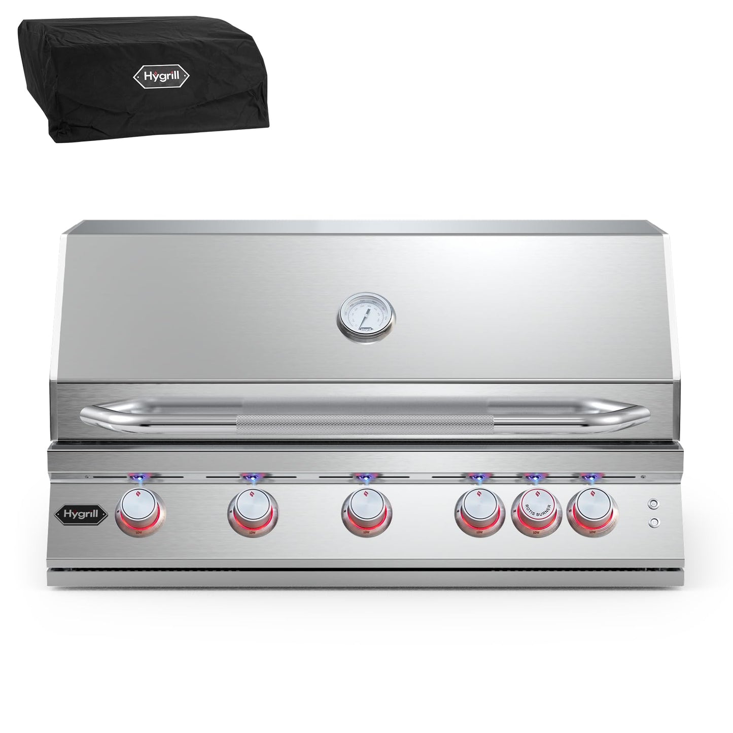 Hygrill Premium XTR 40-Inch Built In Grill, Stainless Steel 5-Burner Grill Head for Outdoor Kitchen with Rear Infrared Burner and LED Lights, Natural Gas