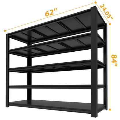 KIFDYTH 62" Wide Heavy Duty Garage Shelving Units, 3500 LBS Storage Shelves, Black Metal Garage Shelves, Large Storage Rack,Industrial Shelving for Shop,Warehouse,Basement(84" H×62W×24.05D)