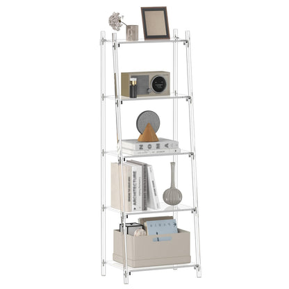 CRTERICX Acrylic Ladder Bookshelf, 13.8" D x 20.5" W x 59" H, 5-Tier Tall Clear Bookcase, Multifunctional Storage Book Shelf for Living Room, Bedroom, Office, Modern, Easy Assembly