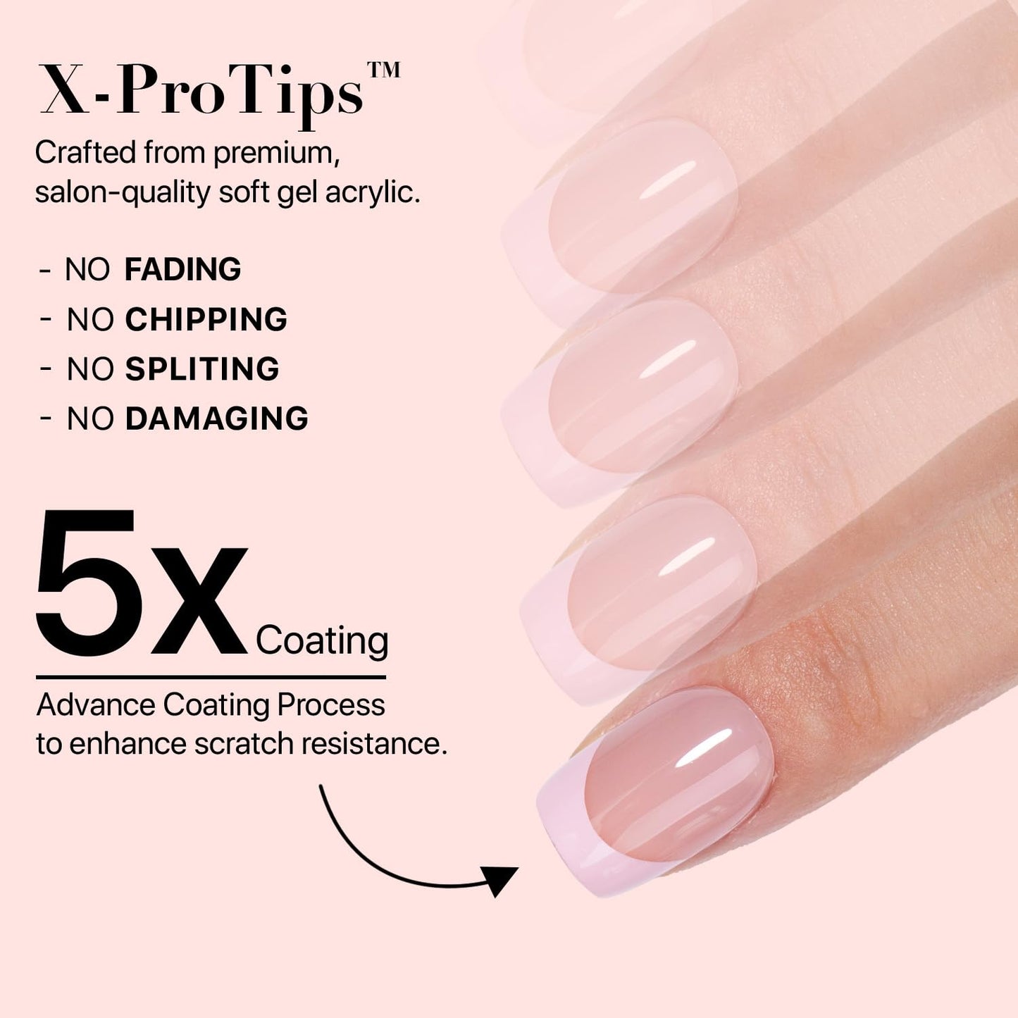 SXC Cosmetics French Tip Press On Nails - Skin Tone Nude and Color Series, Short Coffin X-Pro Tips Starter Kit ST119KIT