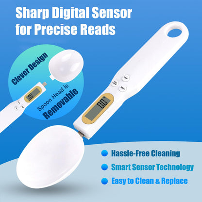 Food Measuring Spoon, Digital Kitchen Scale, high-Precision Small Scale, Handheld use, with Weight Removal Function (White)